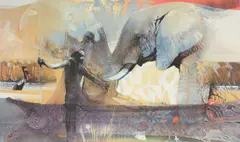 Keith Joubert, Elephant and Warrior, colour photolithograph on paper