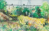Thomas Rulani Nkuna, Pylons and Street Lights, pastel on paper