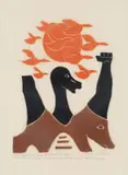 Ranko Pudi, Then Follows the Escape from the Island-Prison and the Battle with the Waves, colour linocut on tissue paper