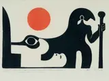 Ranko Pudi, Some of Makhanda's Compatriots Reach the Shore Safely, while He Struggles with the Waves, colour linocut on tissue paper