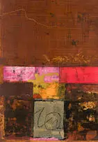 Abstract in Red and Brown by Peter Webber, 1985, mixed media on paper, offered Oct 2025