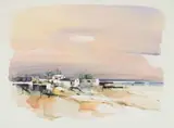 Derric Van Rensburg, Landscape with Houses, watercolour on paper