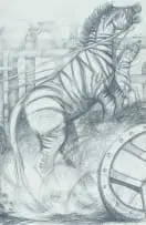 Solomon Siko, Zebra Pulling a Cart, 1992, pencil on paper
