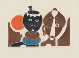 Ranko Pudi, European Settlers Meet Africans at the Cape, colour linocut on tissue paper