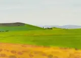 Nico Verboom, Farm Landscape with Mountains, 1985, acrylic on paper