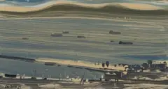 Nico Verboom, Abstract Harbour Scene, 1975, monotype on paper laid down on board