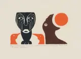 Ranko Pudi, Makhanda Emerges from the Initiation School of Manhood with Mixed Emotions, colour woodcut on tissue paper