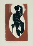 Ranko Pudi, He is Banished as a Prisoner to an Island in the Atlantic Ocean, colour linocut on tissue paper