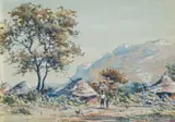 Erich Mayer, Rural Landscape, watercolour on paper laid down on board