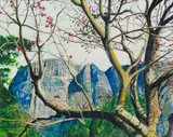 Alice Goldin, Landscape with Trees and Mountains, 2004, oil on board