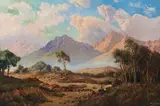Tinus de Jongh, Landscape with Trees and Distant Mountains, oil on board