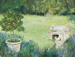 Ann Nosworthy, Garden Scene with Bench and Fruit Tree, 2001, oil on canvas