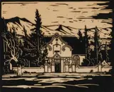 Jacobus Hendrik Pierneef, Kruiskerk Tulbagh (Nilant 6) (Rev), linocut on onion skin paper