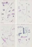 Walter Battiss, Nameless Objects; Harmless Objects; Blameless Objects; Innocent Objects, four, 1974, felt-tip pen on paper