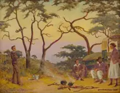 Erich Mayer, Bushveld Camp, 1926, oil on canvas laid down on board