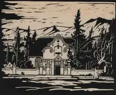 Jacobus Hendrik Pierneef, Kruiskerk, Tulbagh (Nilant 6), 1930, linocut on onion skin paper