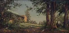 Erich Mayer, Farmhouse with Chickens, 1918, oil on canvas