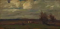 Adriaan Boshoff, Agricultural Landscape, oil on canvas laid down on board