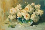 Dino Paravano, Vase of White Roses, oil on canvas laid down on board
