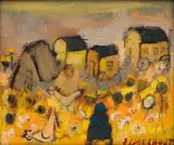 Frans Claerhout, Caravans and Chickens, oil on board
