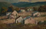Anton Benzon, Landscape with Cottages, oil on board