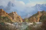 Gabriel de Jongh, River Valley, Mountains Beyond, oil on canvas