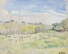 Enslin Du Plessis, The Fields, gouache on paper laid down on board