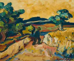 Figure in a Landscape by Stefan Ampenberger, oil on board, sold Feb 2026