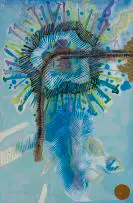 Christo Coetzee, Organic Shapes in Blue, mixed media with oil on canvas