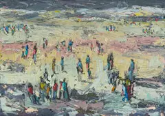 Asanda Dredunik Kupa, Abstract Landscape with Figures, 2022, oil on canvas