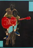 Treasure Mlima, Playing the Guitar, 2021, painted and incised board
