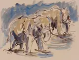 Hennie Niemann jnr, Two Elephants, 1993, watercolour on card