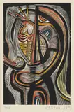 Cecil Skotnes, Abstract Face, 1983, handcoloured woodcut on paper