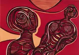 Cecil Skotnes, Couple in Red, from Man's Gold portfolio, 1978, colour woodcut on paper