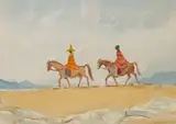 Nerine Desmond, Basotho Horsemen, watercolour on paper