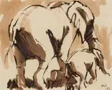 Hennie Niemann jnr, Elephant Mother and Calf, 1997, ink and pastel on paper