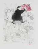 Pieter van der Westhuizen, Man with Flowers, 1988, hand-coloured etching on paper