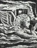 Armando Baldinelli, L'Angelo che si Desta (The Awakening Angel), woodcut on paper