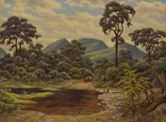 Erich Mayer, Road through the Forest, 1930, oil on paper laid down on board