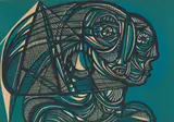 Cecil Skotnes, Double Profile in Blue, from Man's Gold portfolio, colour woodcut on paper