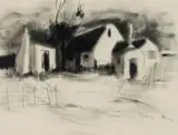 Pieter van der Westhuizen, Cottages, 1979, charcoal on paper
