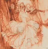 William Timlin, Woman in a Ballgown, mixed media with ink and pencil on paper