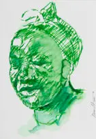Nelson Makamo, Portrait in Green, 2020, ink on paper