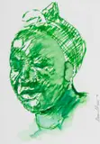 Nelson Makamo, Portrait in Green, 2020, ink on paper