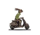 Carol Cauldwell, Rabbit on a Vespa, painted and patinated bronze with wax, on a painted steel base