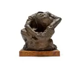 Jo Roos, Concertina Player, bronze with a brown patina, on a wooden base