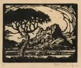 Jacobus Hendrik Pierneef, Berglandskap S.W.A. (Nilant 118), linocut on paper