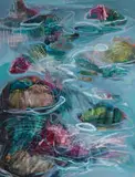 Shaune Rogatschnig, Ephemeral Though It Is, It Carries Within the Memories of Its Previous Lives (E Shafak), 2025, mixed media, collage and oil on canvas
