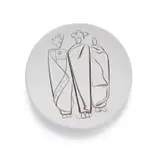 Kalahari Studio, Plate with line drawings of three figures wrapped in blankets, glazed terracotta