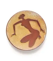 Kalahari Studio, Plate with female figure wearing headband and bangles, terracotta with contrasting crackle and matt glaze